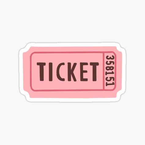 Movie Ticket Sticker, Cute Ticket Design, Ticket Doodle, Cute Tickets, Tickets Stickers, Tickets Design, Bullet Journal Boxes, Ticket Drawing, Pink Tickets