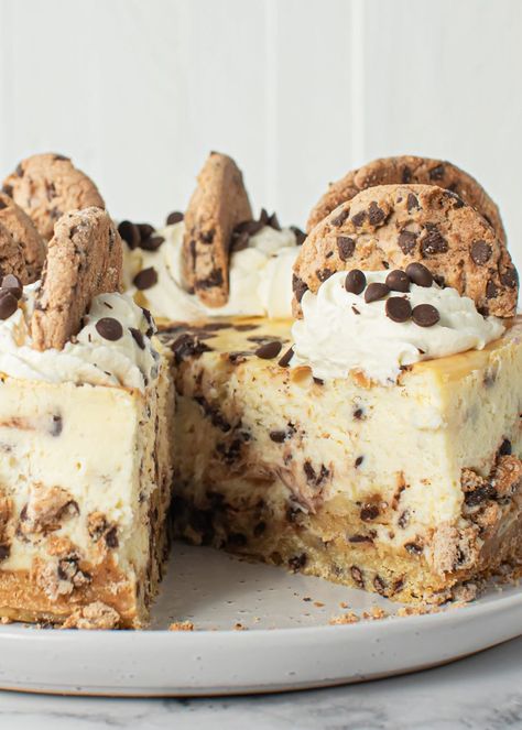 Chocolate Chip Cookie Dough Cheesecake, The Scran Line, Scran Line, Cookie Dough Cheesecake, Yummy Cheesecake, Chewy Chocolate Chip, Chewy Chocolate Chip Cookies, Cookie Crust, Dough Balls