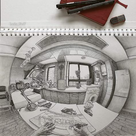 Fish Eye Perspective, Fisheye Perspective, Eye Perspective, Complex Art, Perspective Sketch, Teaching Drawing, Perspective Drawing Architecture, Architecture Sketchbook, Perspective Art