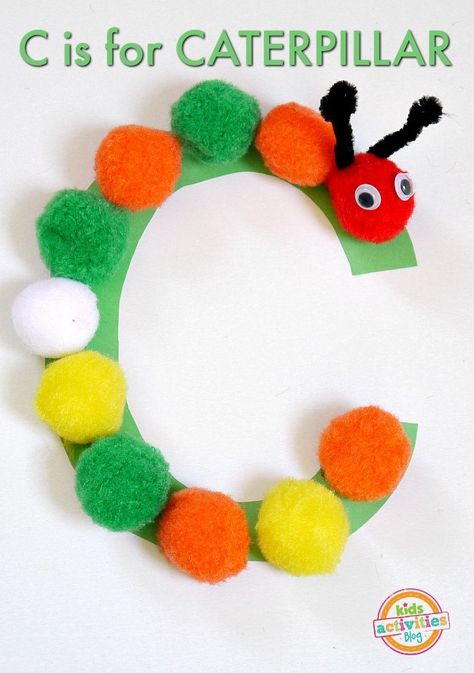 Letter C Craft- C is for Caterpillar Preschool Craft | Kids Activities Blog Letter C Craft, C Is For Caterpillar, Letter C Preschool, C Craft, Letter C Activities, Letter C Crafts, Summer Crafts For Toddlers, Preschool Letter Crafts, Moana Bebe