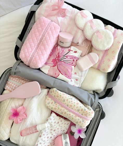 Travelling soon? Take our goodies with you! Perfect for storing all your makeup & skincare needs 🫶🏼💫🎀 #travelessentials #vacationmode #vaycay #packwithme #girlhood #girlythings #girlsgirlsgirls #pinkaesthetic Cr7 Jr, Cute Suitcases, Pretty Pink Princess, Pink Lifestyle, Instagram Travel, Suitcase Packing, What In My Bag, Pink Girly Things, Pink Vibes