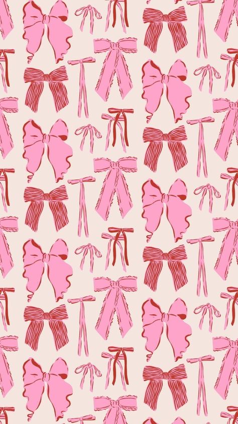 Pink, Pink Bows, Pink And Red, Red, Pattern, White