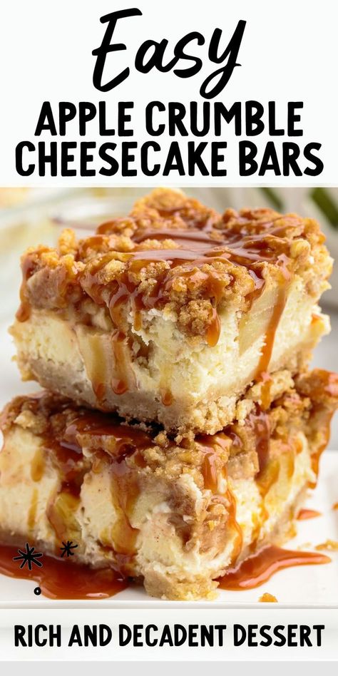 Apple Cheesecake Bars Apple Crumb Cheesecake Bars, Apple Crumble Dessert Recipes, Homemade Apple Filling, Apple Strudel Cheesecake Bars, Apple Pie Blondie Bars, Carmel Apple Crisp Cheesecake Recipe, Apple Cheesecake Crumble, Desserts Made With Apple Pie Filling, Apple Squares Recipe Cake Bars