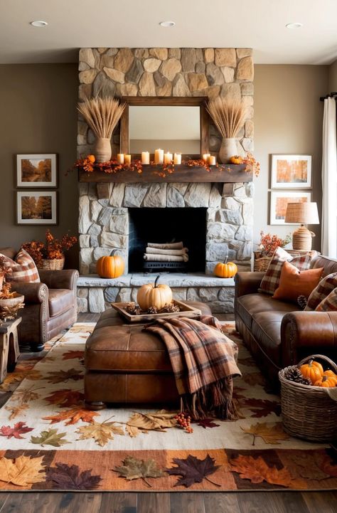 Create your very own harvest haven with this inviting living room setup! A comfy couch paired with a roaring fireplace sets the perfect scene for gathering with loved ones. Layer in cozy textiles, rustic decor, and fall-inspired centerpiece arrangements to capture the essence of the season. It’s the ideal spot for sharing stories and making memories as the leaves change! Fireplace Sets, Thanksgiving Living Room, Roaring Fireplace, Brown Couch Decor, Centerpiece Arrangements, Cozy Textiles, Inviting Living Room, Fireplace Set, Brown Couch