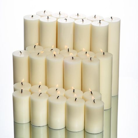 Pillar Candles - Save-On-Crafts Restaurant Candles, Table Floral Decorations, Pillar Candles Wedding, Wedding Pillars, Ivory Pillar Candles, Candles Light, Glass Pillar Candle Holders, Candle Reading, White Pillar Candles