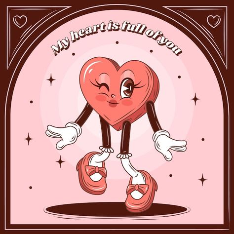 Heart Graphic Design Illustration, Heart Cartoon Character, Heart Character Illustration, Heart Character Design, Heart Cartoon Drawing, Heart Illustration Graphics, Valentines Window Painting, In Love Cartoon, Characters In Love