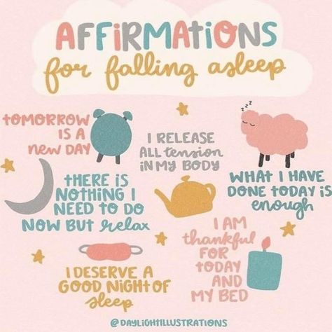 Bedtime Affirmations, Affirmations For Kids, Self Care Bullet Journal, Can't Stop Won't Stop, Vie Motivation, Falling Asleep, Positive Self Affirmations, Mental And Emotional Health, Self Care Activities