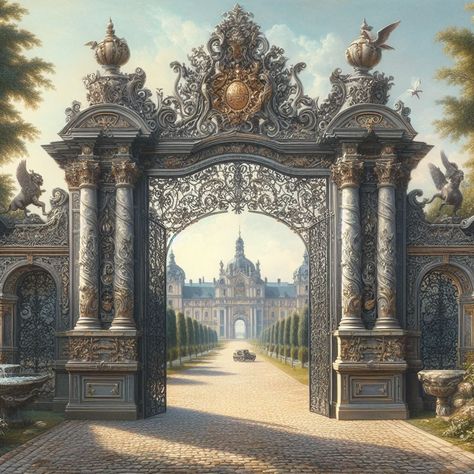 Castle Gate, Space Artwork, Architecture Design Sketch, Door Gate Design, Castle Art, Architecture Landmark, Castle House, Baroque Architecture, Fair Lady