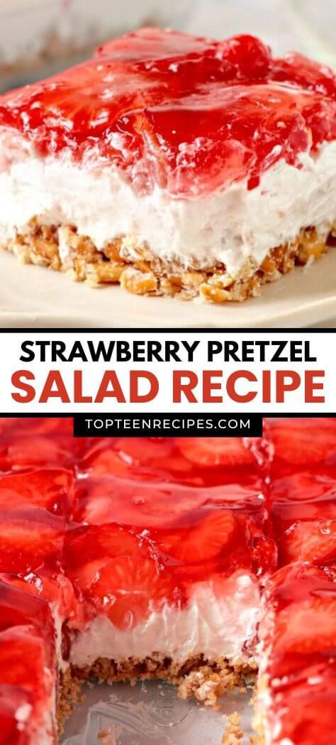 Strawberry Pretzel Salad Recipe - Top Recipes Strawberry Congealed Salad Sour Cream, Strawberry Pretzel Salad No Jello, Small Batch Strawberry Pretzel Salad, Strawberry Pretzel Dessert Recipe, Desert Salads Recipes, Strawberry Pretzel Salad Easy, Pretzel Strawberry Dessert, Strawberry Jello Pretzel Dessert, Strawberry Pretzel Desert