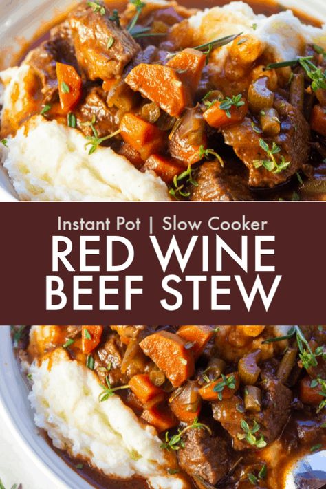 Beef Stew Wine, Wine Beef Stew, Red Wine Beef Stew, Red Wine Beef, Slow Cooker Recipes Beef Stew, Red Wine Recipe, Venison Stew, Hp Sauce, Crockpot Recipes Beef Stew