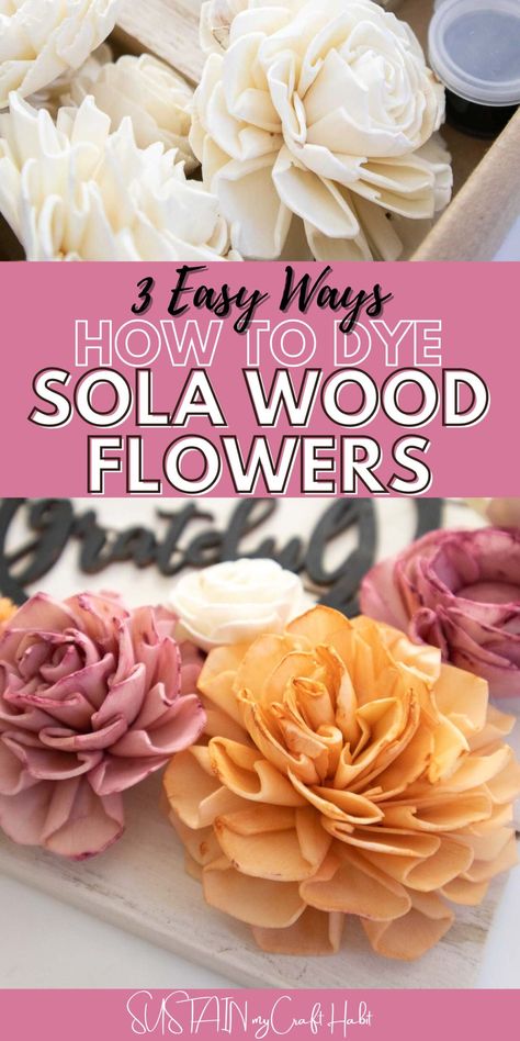 Wood Roses How To Make, Wood Flowers Decor, Wooden Flower Crafts, Dye Wood Flowers, How To Make Wood Flower Bouquet, Painting Wood Flowers, How To Dye Flowers, Wooden Flower Painting Ideas, Wooden Flower Bouquet Diy