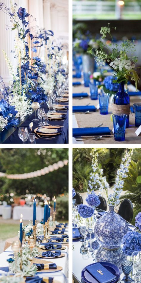 Royal Blue Color Combinations Wedding, Wedding Royal Blue Theme, Royal Blue Summer Wedding, Cobalt Wedding Theme, Royal Blue And Cream Wedding, Sapphire Anniversary Party, Royal Blue And Grey Wedding Theme, Wedding Color Schemes Royal Blue, Royal Blue And Silver Wedding Cake