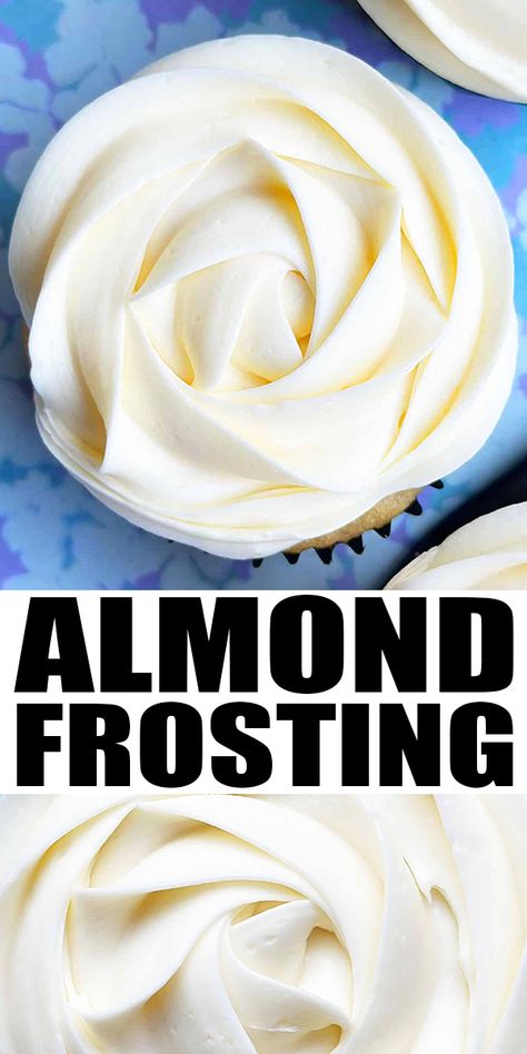 The best quick and easy ALMOND BUTTERCREAM FROSTING recipe, homemade with 5 simple ingredients. Flavored with a combination of vanilla and almond extract. It is smooth, fluffy, creamy and perfect for piping swirls on cupcakes as well as cake decorating for birthdays and weddings and icing cut out sugar cookies. From CakeWhiz. Different Types Of Frosting For Cakes, Vanilla Almond Buttercream Frosting, Almond Flavored Frosting, $300 Frosting Recipe, Almond Butter Cream Frosting, White Wedding Cake Frosting Recipe, Almond Cream Cheese Frosting, Almond Flavored Cupcakes, Almond Frosting For Cupcakes