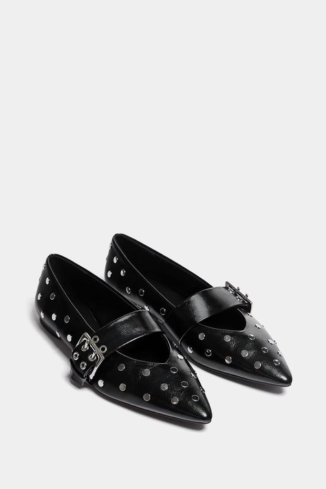 Ballet flats with studded buckles Studded Ballet Flats, Black Biker Jacket, Slingback Mules, Flat Loafers, Buckled Flats, Black Accessories, Leather Clogs, Shoe Obsession, Perfect Shoes