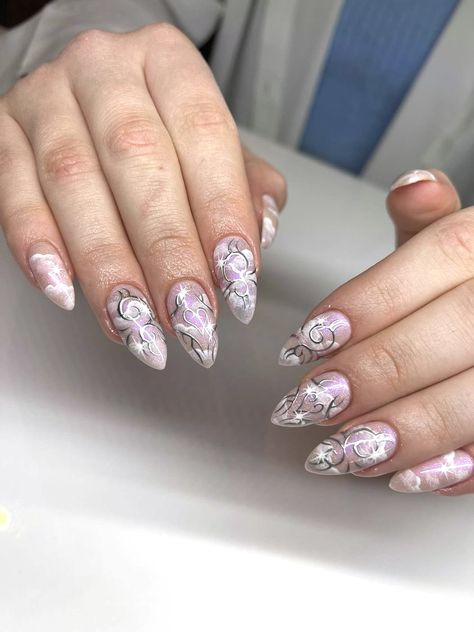 Angelic Nails Aesthetic, Angelcore Nails, Angelic Nails, Angelcore Pink, Nailart Aesthetic, Aesthetic Angelcore, Angel Nails, Nail Inspiration, Nails Nailart