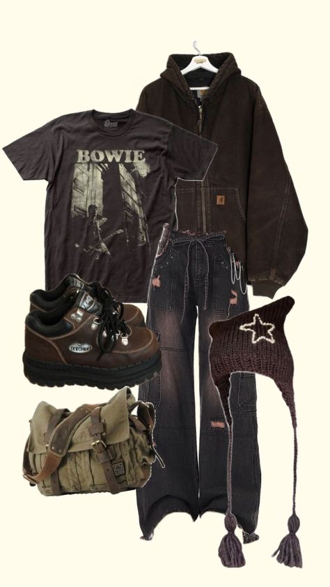 brown grunge fit <333 #grunge outfits #fitsinpo #whynot Brown Grunge, Grunge Fits, Nyc Outfits, Alt Clothes, Outfit Collage, Streetwear Fashion Women, Fairy Grunge, Grunge Aesthetic, Dream Clothes