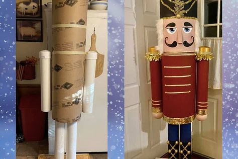 How To Make a Life-Size DIY Nutcracker - Start to Finish Concrete Tube Nutcracker, Orašar Diy, How To Make Nutcrackers Diy, How To Make A Life Size Nutcracker, How To Make Nutcrackers, Nutcracker Ideas Christmas Decor, How To Make A Nutcracker, Christmas Grotto Ideas Diy, Diy Lifesize Nutcracker