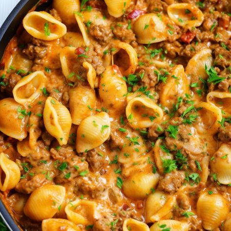 Creamy Beef And Shells - That Oven Feelin Creamy Beef And Shells, Beef And Shells, Pasta Types, Italian Herbs, Pasta Shells, Beef Pasta, Stuffed Shells Recipe, Cheesy Sauce, Lean Beef