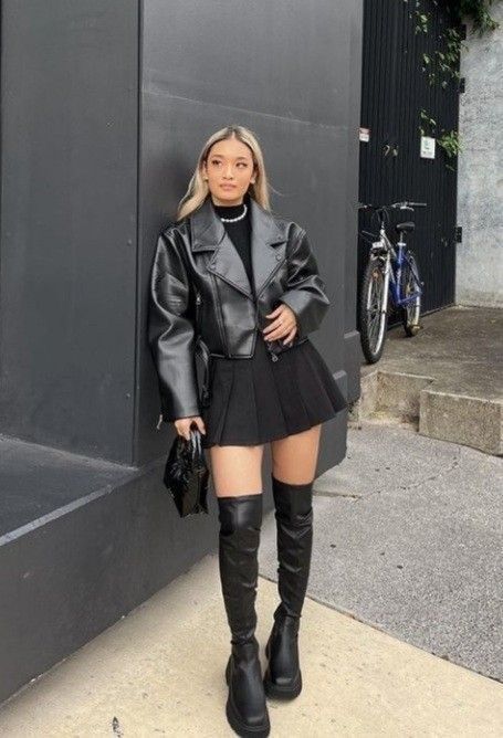 Women Leather Jacket Outfit, Black Leather Jacket Outfits, Leather Jacket Outfits Women, Womens Leather Jacket Outfit, Black Leather Jacket Outfit, Black Leather Outfit, Women Leather Jacket, Leather Jacket Outfit, Rok Mini