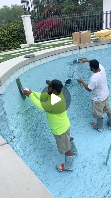 Roberto De Leon | Landscape and Pool Design on Instagram: "Swimming Pool Plaster is literally the icing on the cake. It is the very last step to a swimming pool. It is applied in just a couple of hours and last between 7 to 10 years. . . . . . . . . #landscape #landscaping #pool #construction #fyp #california #design #backyard #concrete #pavers #hardscape" Diy Cement Pool, Backyard Concrete Pavers, Cinder Block Pool, Diy Concrete Pool, Tropical Pool Design, Diy Pool Ideas, Plaster Pool, Swimming Pools Backyard Landscape, Cement Pool