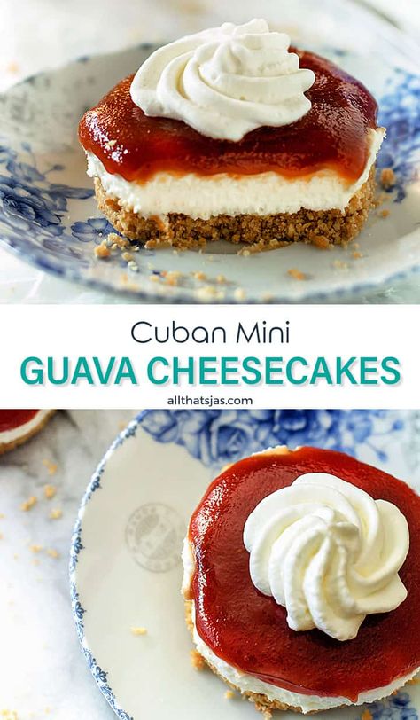 Mini Guava Cheesecake, No Bake Guava Cheesecake, Cuban Recipes Dessert, Guava Flan Recipe, Guava Paste Recipes Desserts, Guava Cheesecake Recipe, Guava Dessert Recipes, Recipes With Guava Paste, Guava Paste Recipes