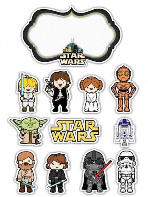 Star Wars en Caricatura: oppers para Tartas, Tortas, Pasteles, Bizcochos o Cakes para Imprimir Gratis. Star Wars Printables Free, Star Wars Cupcake Toppers, Printable Cake Toppers, Cupcakes Pastel, Star Wars Cake Toppers, Star Wars Printables, Star Wars Birthday Cake, Star Wars Cupcakes, Star Wars Stickers