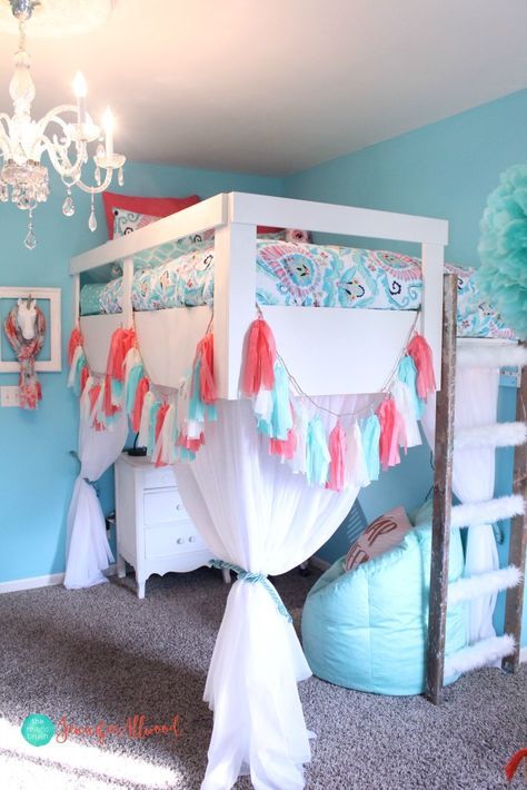 How to Build a Loft Bed for a Girls Bedroom | Jennifer Allwood Build A Loft, Girls Loft Bed, Build A Loft Bed, Jennifer Allwood, A Loft Bed, Bed Idea, Diy Girls Bedroom, Diy Loft Bed, Bedroom Redesign