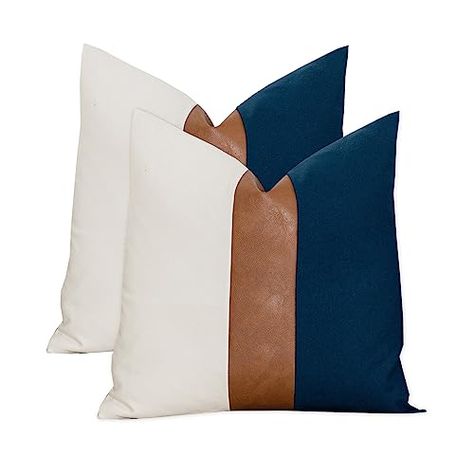 Rustic Throw Pillows, Patchwork Throw, Navy Blue Pillows, White Cushion Covers, Modern Pillow Covers, Couch Living Room, Couch Pillow Covers, Bedroom Farmhouse, Blue Pillow Covers