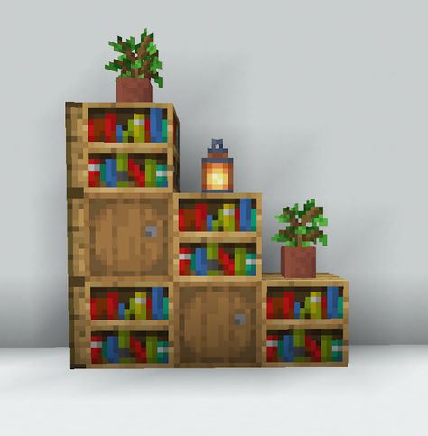 Minecraft Game Room Ideas, Fun Builds In Minecraft, Fun Minecraft Ideas, Cute Minecraft Rooms, Minecraft Storage Design, Minecraft Crafting Room, Minecraft Shelf Ideas, Minecraft Dining Table, Minecraft Closet