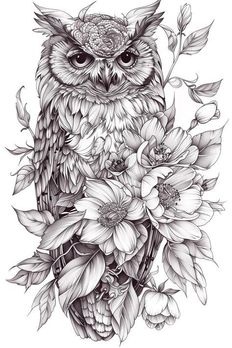 Premium Photo | An owl with flowers background Owl Back Tattoos For Women, Owl And Flower Tattoo, Wild Animal Tattoos, Owl Thigh Tattoos, Owl Tattoo Ideas, Owl With Flowers, Wonderland Crafts, Burned Hats, Alice In Wonderland Crafts