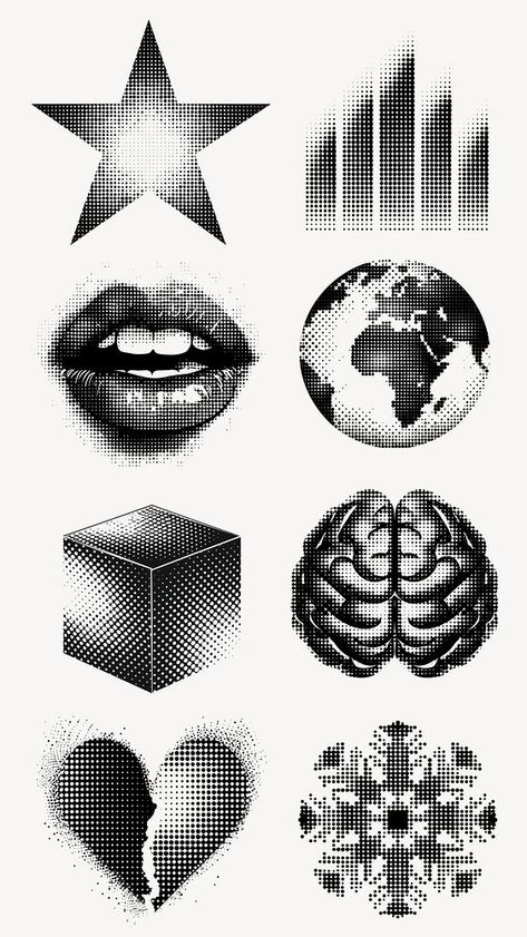 Editable halftone icon design element set | premium image by rawpixel.com / Tanat Chittirungsan Halftone Graphic Design, Halftone Graphic, Halftone Design, Brain Art, Png Elements, Shapes Art, Trash Polka, Abstract Graphic, Graphic Design Inspo