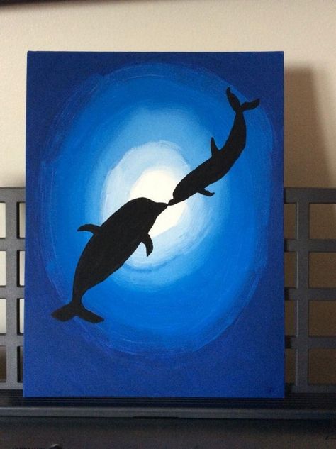 Dolphin Silhouette Painting, Dolphin Paintings Easy, Simple Dolphin Painting, Acrylic Painting Dolphin, Dolphin Painting Acrylic Easy, At Home Paint Night Ideas, Dolphin Painting Easy, Dolphin Painting Acrylic, Dolphin Drawing