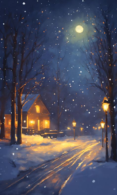 Snowing Aesthetic Wallpaper, Wallpaper S, Winter Drawings, Mobile Phone Wallpaper, Free Wallpaper Backgrounds, Night Illustration, Christmas Scenery, Painting Snow, Winter Nature