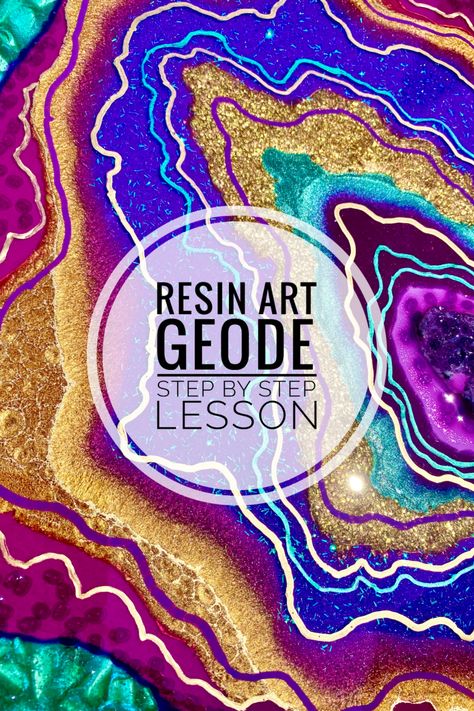 Resin Art Geode Step by Step Lesson - easy DIY project for learning how to create your own artwork. Experimenting with a different color palette keeps things interesting. Tips along the way to better understand some of the products used. Geode Color Palette, Geode Paint Pour, Geode Painting Acrylic Canvas, Resin Geode Art Tutorial, Geode Art Resin, Crystal Tutorial, Resin Geode Art, Resin Tips, Resin Colors