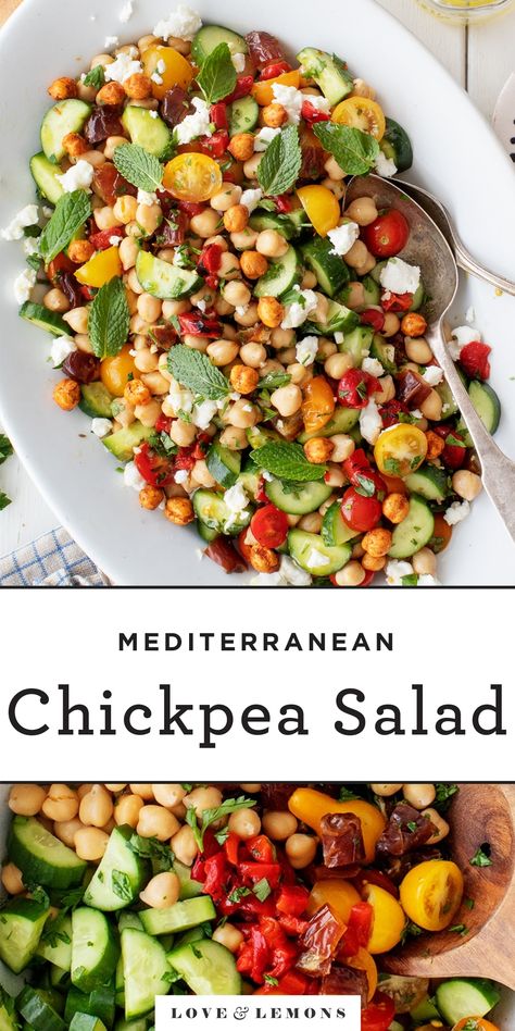 Mediterranean Chickpea Salad Recipe - Love and Lemons Goat Cheese Dates, Easy Chickpea Salad, Chickpeas Salad, Chickpea Salad Recipe, Picnic Side Dishes, Mediterranean Chickpea, Mediterranean Chickpea Salad, Salad Lunch, Chickpea Salad Recipes