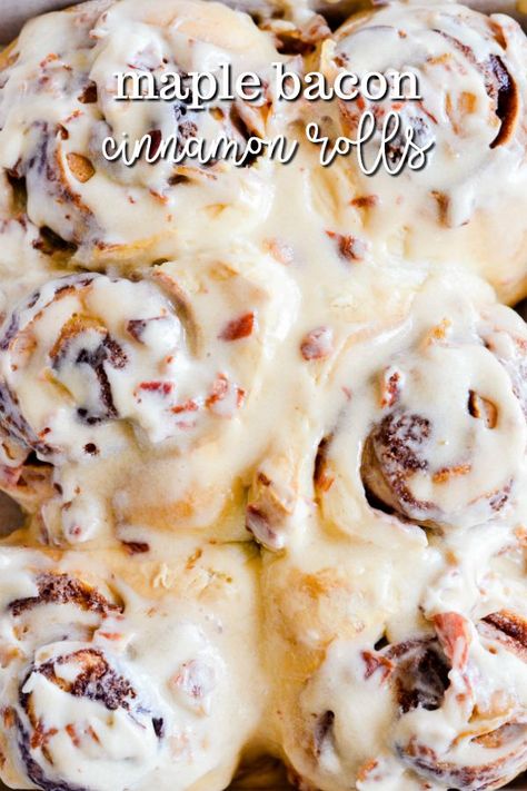 Different Kinds Of Cinnamon Rolls, Bacon Dessert, Maple Bacon Cinnamon Rolls, Rhodes Rolls Recipes, Bacon Cinnamon Rolls, Cinnamon Roll Recipe Homemade, Cinnamon Roll Bake, Sweet Roll Recipe, Homemade Bagels