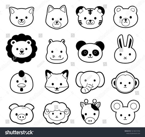 Animal Face Doodle, Animal Faces Drawing, Baby Mask, Face Doodles, Face Outline, Easy Love Drawings, Face Icon, Preschool Art Activities, Face Illustration