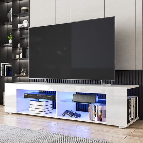 51 Media Consoles to Revitalize Your Entertainment Setup Tv Stand With Led Lights, Wood Media Console, Wood Entertainment Center, Led Tv Stand, Modern Entertainment Center, Console Cabinet, Fireplace Tv Stand, Modern Tv Stand, Tv Stands And Entertainment Centers