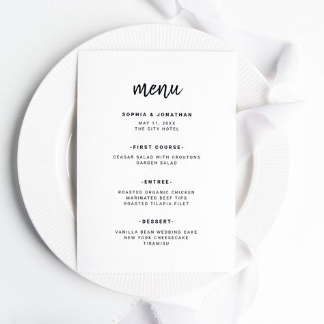 Elevate your wedding decor with modern table cards that add a touch of elegance and sophistication to your reception. From sleek designs to minimalist styles, these table cards are sure to impress your guests. #weddingdecor #tablecards #modernwedding #elegantwedding #sophisticatedstyle #receptiondecor #minimalistdesign #bridetobe #weddinginspiration #weddingdetails Wedding Black And White, Wedding Minimalist, Wedding Dinner Menu, Black And White Wedding Invitations, Black And White Minimalist, Card Table Wedding, Modern Minimalist Wedding, Script Typography, Wedding Black