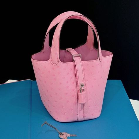 HERMES, 2024, L4 extremely RARE color MICRO ostrich picotin 14. Ostrich Birkin, Hermes Picotin, Kelly Bag, Hermes Box, Crocodile Skin, Ostrich Leather, Doha, Bahrain, Bubblegum Pink