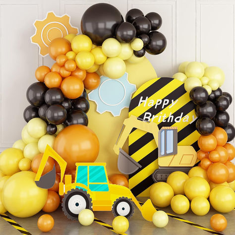 Balloons Garland Kit, Retro Orange Black Yellow Balloon Arch Kit Construction Balloon Arch, Latex Party Balloons for Birthday Wedding Baby Shower Engagement Construction Quarantine Party Decoration #ad #construction #constructionparty #constructionbirthday #constructionbirthdayparty #constructionpartysupplies #birthdaypartydieas #birthdaypartydecor #boysbirthdayparty #boysbirthdaythemes #boysbirthdaypartyideas #toddlerbirthday #constructionparty Construction 1st Birthday Party Decoration, Excavator Birthday Party Decorations, Construction Party Balloons, Construction Party Decor, Construction Balloon Garland, Construction Balloon Arch, Yellow Balloon Arch, Construction Birthday Party Decorations, Quarantine Party