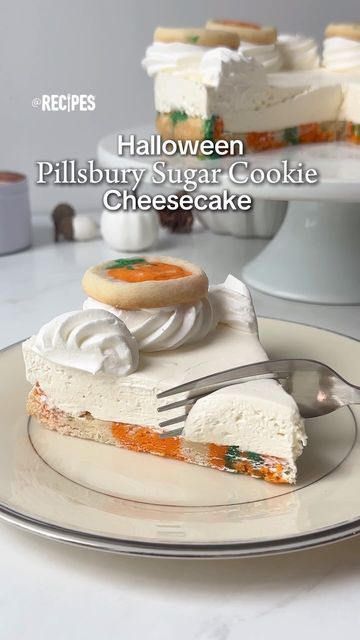 Pillsbury Cookie Cheesecake, Halloween Sugar Cookie Cheesecake, Halloween Cookie Cheesecake, Pillsbury Cookie Dough Recipes, Pillsbury Cookie Cake, Pillsbury Halloween Cookies Recipe, Pillsbury Sugar Cookie Cheesecake, Pillsbury Pumpkin Cookie Cheesecake, Pillsbury Sugar Cookie Dough Ideas