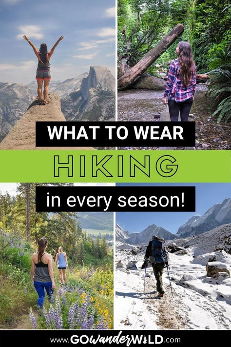 Have the best hiking experience when you know what to wear. Here's a list of what to wear when hiking (in every season)! What To Wear Hiking, Types Of Hiking, Hiking Pictures, Hiking Essentials, Trail Hiking, Summer Hiking Outfit, Hiking Aesthetic, Hiking Quotes, Hiking Outfit Winter