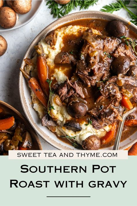 Fall in love with Southern cooking with our delectable pot roast recipe. A delightful combination of slow-cooked goodness and Southern charm. Southern Pot Roast, Beef Chuck Roast Recipes, Healthy Southern Recipes, Red Wine Jus, Leftover Pot Roast, Southern Recipes Desserts, Chuck Roast Recipes, Holiday Entertaining Food, Fall Favorites Recipes