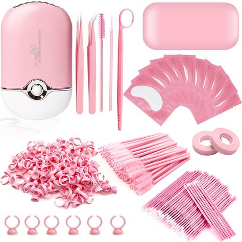 PRICES MAY VARY. 【Professional Eyelash Extension Kit】Eyelash extension set include 1 pcs of hand-held USB air conditioning blower,1 pcs mini grafted eyelash detail observation mirror,1 pcs silicone eyelash extension pad,2 pcs eyelash tweezers and tapes,10 pcs under eye gel pads,50 disposable eyelash brushes,100 pcs glue ring holder,100 pcs disposable micro brush applicators. 【Rechargeable Eyelash Fan Dryer】This USB rechargeable eyelash fan is designed without blades, safe and convenient,the buil Under Eye Gel Pads, Mirror Tape, Lash Room Ideas, Eye Gel Pads, Lash Extension Kit, Lip Gloss Cosmetics, Professional Eyelash Extensions, Eyelash Extension Supplies, Eyelash Extension Kits