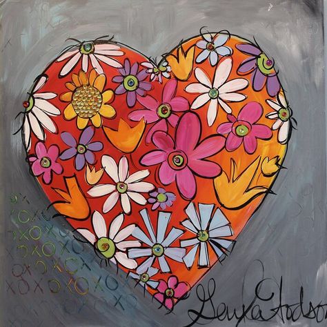 Buy Art For Less 'My Heart Blooms for You' by Gayla Hodson Painting Print on Wrapped Canvas | Wayfair Heart Art Projects, Painted Hearts, Heart Painting, Line Art Design, Rock Painting Art, Framed Painting, Painting Reproductions, Arte Pop, Heart Art