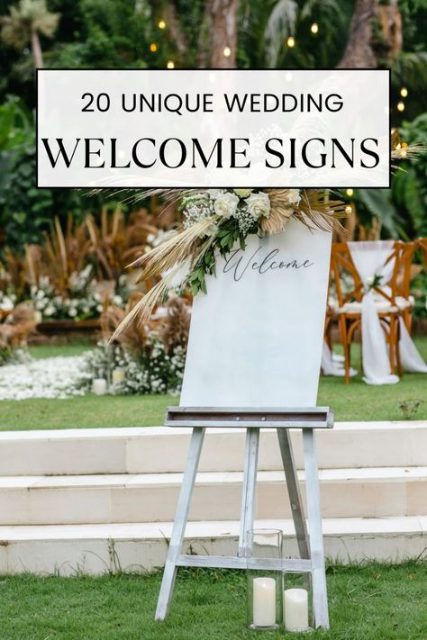 From rustic wooden boards to elegant mirrors, and personalized calligraphy to vibrant floral accents, these welcome signs are perfect for any wedding theme. Get inspired and add a touch of creativity and personality to your wedding entrance. Whether you're aiming for a classic, modern, boho, or whimsical vibe, we've got the perfect welcome sign idea for you. Click through to see all the stunning designs and find the one that speaks to your heart! Unique Wedding Welcome Sign, Wedding Welcome Sign Ideas, Wedding Welcome Signage, Welcome Sign Ideas, Wedding Entrance Sign, Botanical Display, Welcome Signage, Wedding Welcome Board, Wedding Entrance Decor