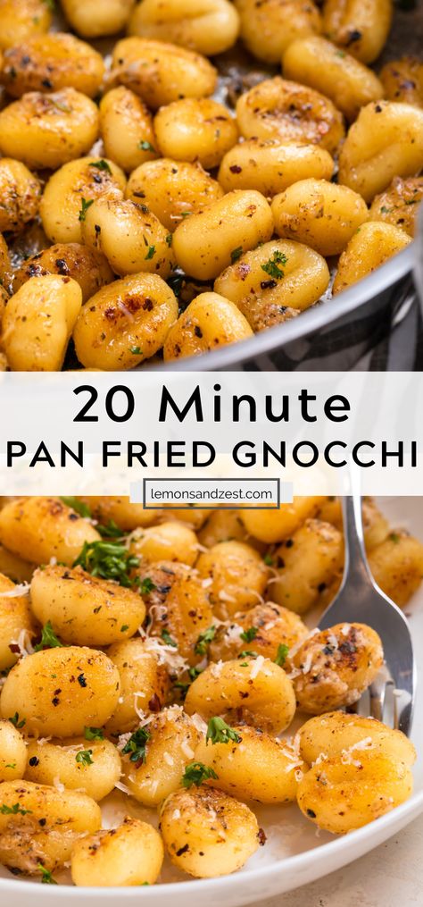 Gnocchi Recipes Butter, Gnocchi Sides Recipes, Toasted Gnocchi Recipes, Steak And Gnocchi Easy Dinners, Garlic Parmesan Gnocchi, Creamy Lemon Gnocchi, Pan Fried Gnocchi With Chicken, Gnocchi Recipes Side Dish, Pan Seared Gnocchi