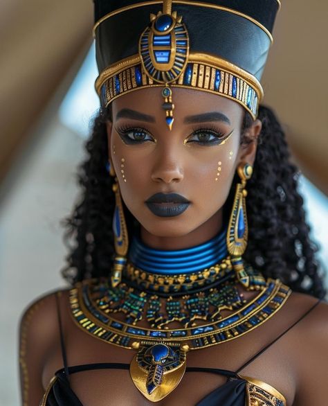 Egyptian Inspired Photoshoot, Afrofuturism Makeup, Nefertiti Makeup, Ancient Egypt Makeup, Egypt Makeup, Egyptian Goddess Costume, Cleopatra Makeup, Egyptian Halloween, Egypt Queen