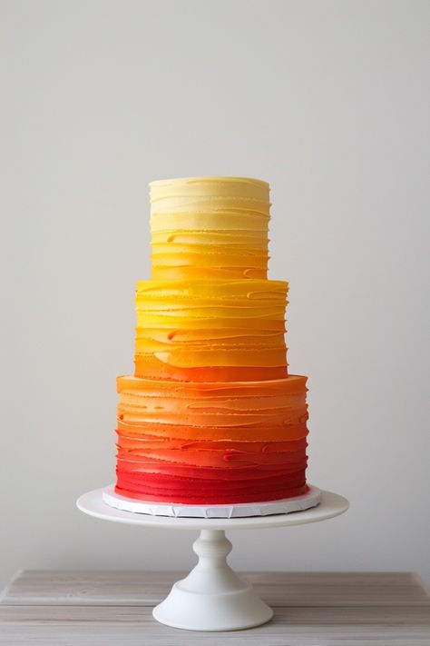 Smooth Shades: A Cake As Unique As You Are Sunset Ombre Cake, Sunset Cake Design, Orange Ombre Cake, Sunrise Cake, Orange Color Cake, Sunset Cake, 27th Birthday Cake, Gradient Cake, Ombre Wedding Cake